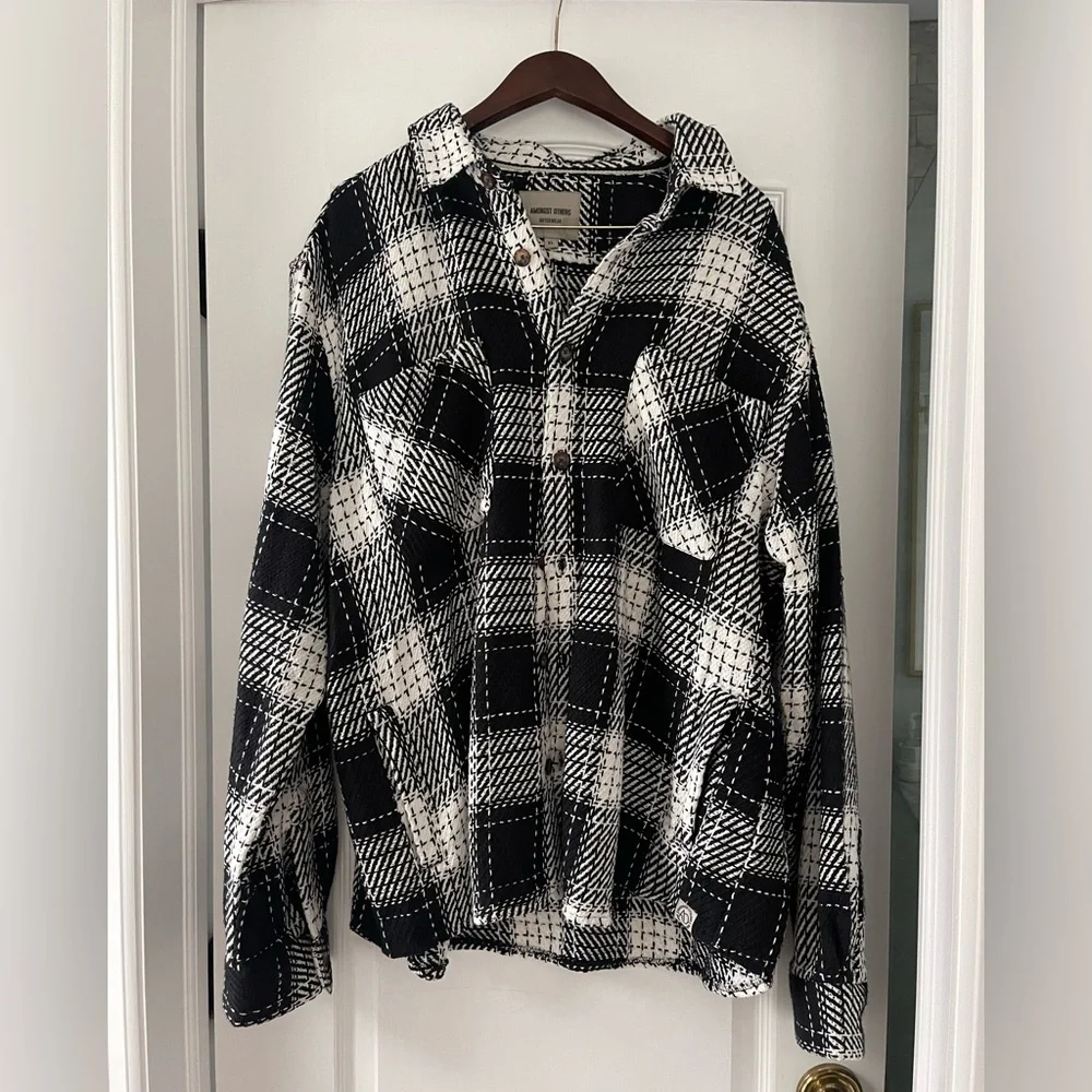 Amongst Others Oversized Plaid Shacket Black White Checked Jacket Size XL